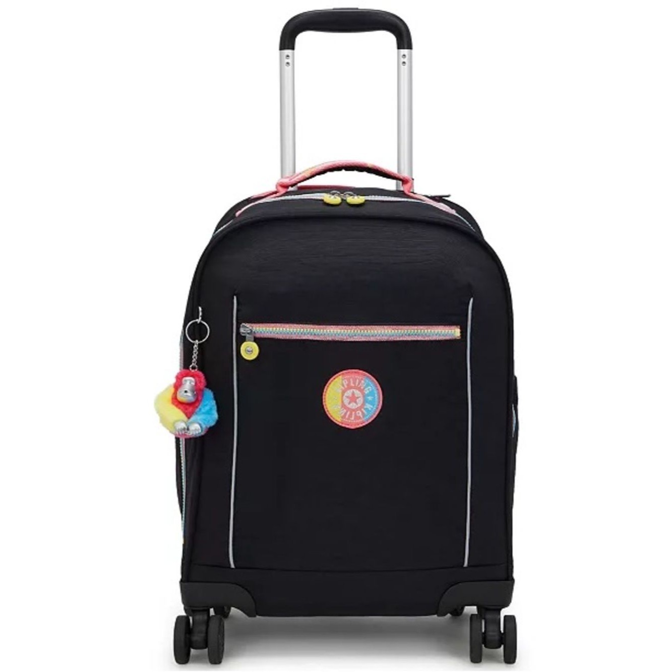 Kipling Mese Rolling Backpack Black Rolling Suitcase With Rainbow Zipper Accents